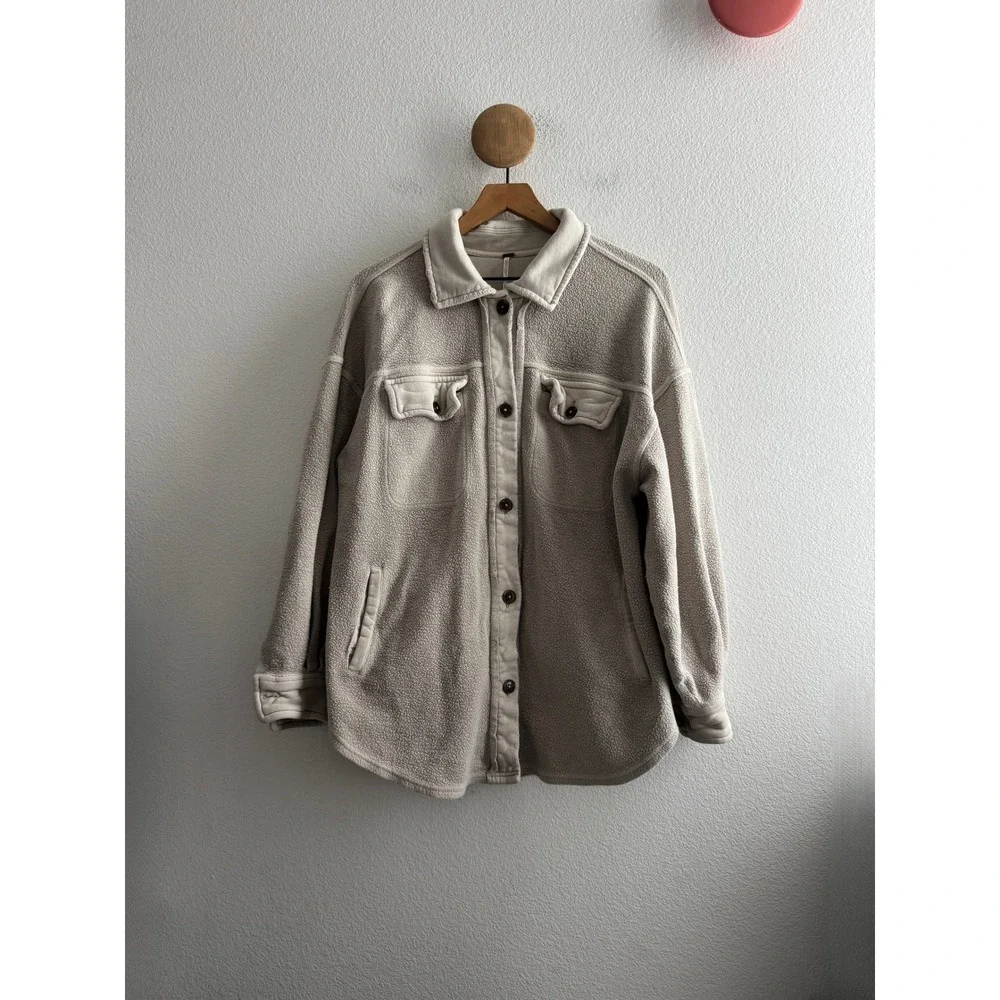 Free People Ruby Jacket Oatmeal Beige Fleece Oversized Shacket Small